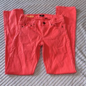 JCrew  jeans, coral/tangerine color. Sz 26 stretch.